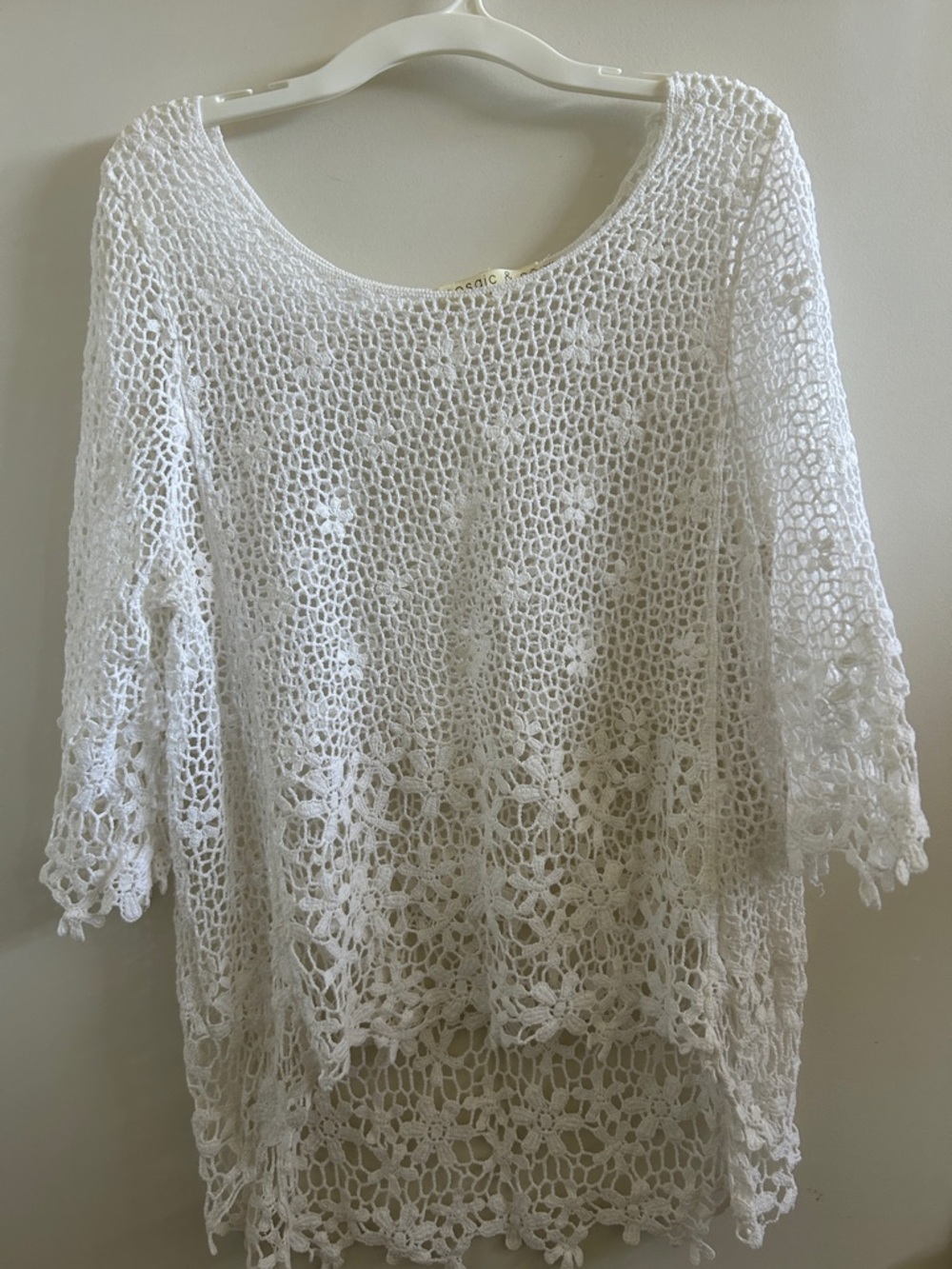 Mosaic & Co White Crochet Open-Knit Top